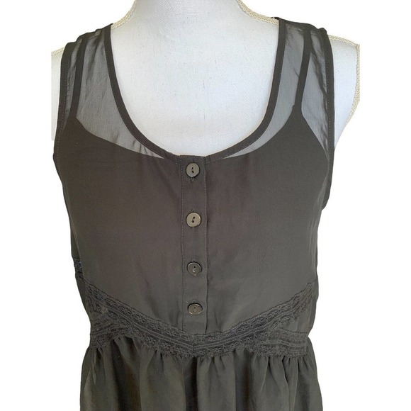 Express Dress Womens Sz Medium Black Top Layer Sheer Full Cami Lace Sleeveless - Picture 2 of 10